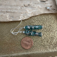 Load image into Gallery viewer, Teal Czech Glass Mermaid earrings with silver accents - Beach dangle earrings
