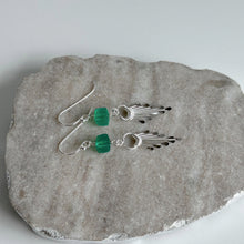 Load image into Gallery viewer, Green Onyx and Sterling Silver Tassel Dangle Earrings
