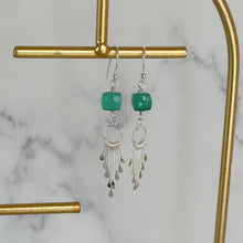 Load image into Gallery viewer, Green Onyx and Sterling Silver Tassel Dangle Earrings
