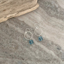 Load image into Gallery viewer, Blue Topaz Colored Quartz Crystal Earrings - Sterling silver Circle earrings with Quartz crystal squares
