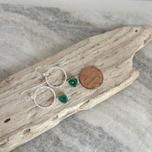 Load image into Gallery viewer, Green Onyx Earrings - Sterling silver Circle earrings with Green onyx trillion gemstone
