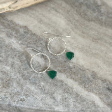 Load image into Gallery viewer, Green Onyx Earrings - Sterling silver Circle earrings with Green onyx trillion gemstone
