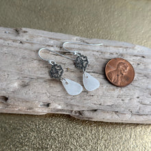 Load image into Gallery viewer, Sterling silver white sea glass earrings - silver scroll dangles
