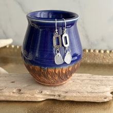 Load image into Gallery viewer, Sterling silver white sea glass earrings - silver rounded hammered oval dangles
