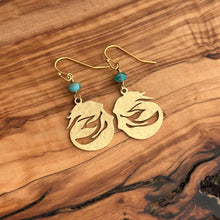 Load image into Gallery viewer, Mermaid Earrings - Gold textured brass and Teal aqua Czech glass dangle Beach earrings
