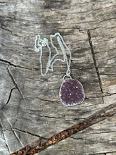 Load image into Gallery viewer, Raw Amethyst crystal druzy pendant necklace - celestial theme - sterling silver
