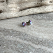 Load image into Gallery viewer, Faux druzy stud earrings - Sparkly purple resin stainless steel studs 8mm
