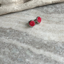 Load image into Gallery viewer, Faux druzy stud earrings - Scarlet Red resin stainless steel studs 8mm
