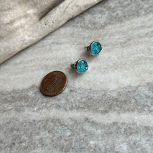 Load image into Gallery viewer, Faux druzy stud earrings - Teal resin stainless steel studs 8mm
