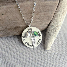 Load image into Gallery viewer, I&#39;m always with you - sterling silver memorial loss necklace- quote necklace - personalized with birthstone angel wing and heart - gift
