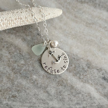 Load image into Gallery viewer, refuse to sink, Sterling silver, Hand Stamped, nautical anchor necklace with pearl, Beach Jewelry, genuine sea glass, hope, inspirational
