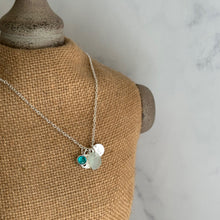 Load image into Gallery viewer, Personalized Charm Necklace with Sterling Silver Sand Dollar genuine Sea Glass and Initial Charm Crystal Birthstone, Bridesmaid gift
