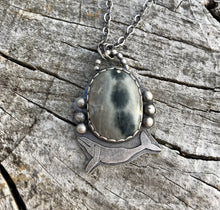 Load image into Gallery viewer, Sterling silver gray whale necklace - with Ocean jasper gemstone - Rustic antiqued
