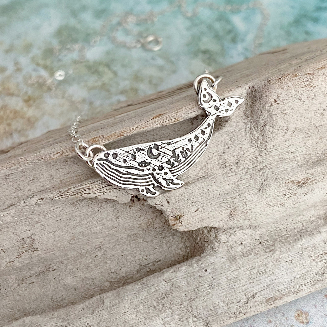 Tiny Sterling silver Humpback whale necklace - Celestial whale jewelry - Ocean mammal necklace