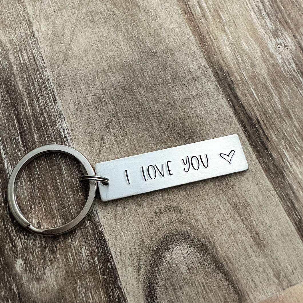 I love you keychain - aluminum silver Keychain - Valentine's Day Gift Idea for him - Choice of one