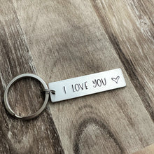 Load image into Gallery viewer, I love you keychain - aluminum silver Keychain - Valentine&#39;s Day Gift Idea for him - Choice of one
