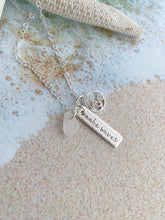 Load image into Gallery viewer, make waves necklace - Personalized Choice of Color - Sterling Silver wave charm - Genuine SeaGlass Hand Stamped rectangle bar Beach jewelry
