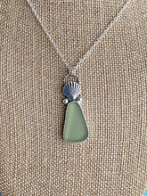 Load image into Gallery viewer, Spring green sea glass and scallop shell sterling silver necklace
