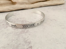 Load image into Gallery viewer, it&#39;s just a phase - moon phase bracelet -  Hand stamped aluminum bracelet, 1/4 Inch Bangle Silver tone Cuff Bracelet
