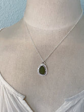 Load image into Gallery viewer, Olive Green sea glass necklace - sterling silver with bubble textured background

