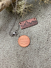 Load image into Gallery viewer, Copper Mountain range bar necklace with moon and stainless steel chain - mixed metal
