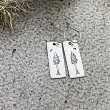 Load image into Gallery viewer, Redwood Tree Earrings - silver tone bar dangle earrings
