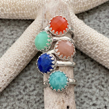 Load image into Gallery viewer, Candy Gem Sterling silver ring - Gemstone ring in crown setting - Carnelian, Chrysoprase, Peach Moonstone, Lapis or Amazonite
