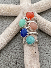 Load image into Gallery viewer, Candy Gem Sterling silver ring - Gemstone ring in crown setting - Carnelian, Chrysoprase, Peach Moonstone, Lapis or Amazonite
