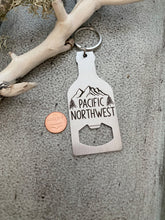 Load image into Gallery viewer, Pacific Northwest - stainless steel bottle opener keychain - Mountains and Trees Theme
