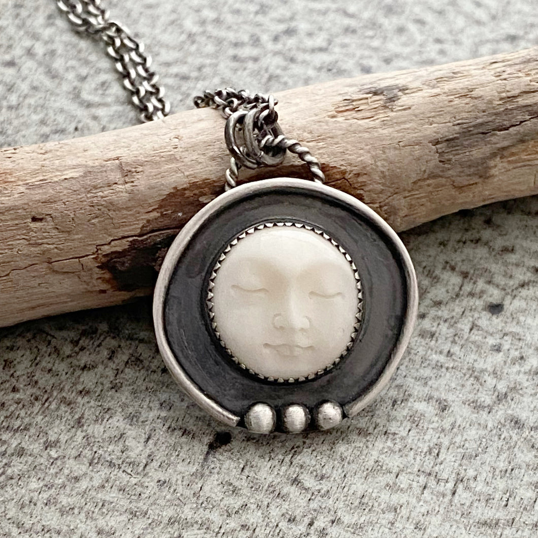 sleeping moon goddess pendant in darkened sterling silver