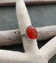 Load image into Gallery viewer, Carnelian Ring - Sterling silver with patterned band - US Size 6 - Orange gemstone Faceted rose cut ring
