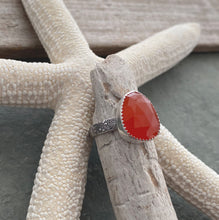 Load image into Gallery viewer, Carnelian Ring - Sterling silver with patterned band - US Size 6 - Orange gemstone Faceted rose cut ring
