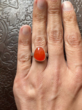 Load image into Gallery viewer, Carnelian Ring - Sterling silver with patterned band - US Size 6 - Orange gemstone Faceted rose cut ring

