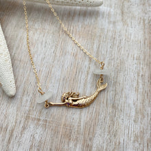 Load image into Gallery viewer, Mermaid Necklace - with genuine white sea glass  - Sea Siren Beach Jewelry - Bronze mermaid charm - 14k gold filled chain
