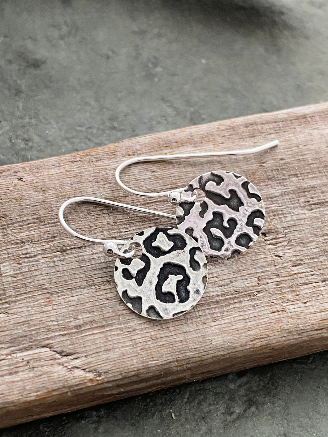 Sterling silver leopard print earrings - Wild Animal Earrings - Dangle Earrings - Small 1/2 inch