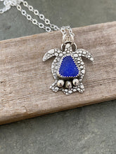 Load image into Gallery viewer, Sterling silver sea turtle necklace - Genuine Sea Glass Necklace - Sterling Silver - Cobalt blue sea glass
