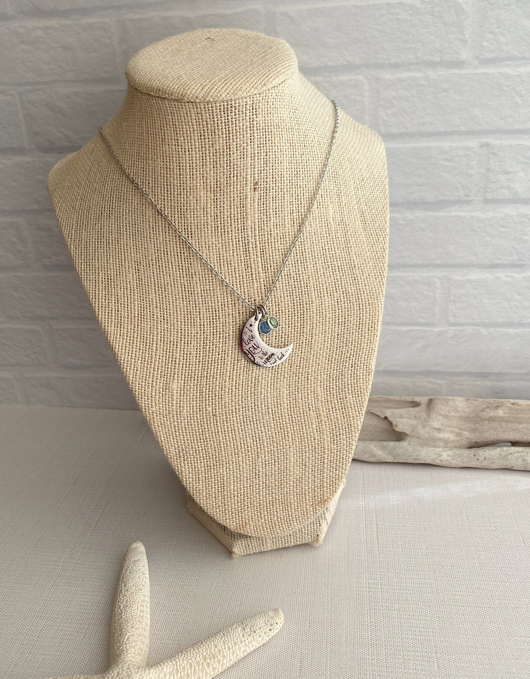 I love you to the moon & back, stainless steel engraved necklace, Crystal Birthstones, Grandma Jewelry, Mother's Day Gift