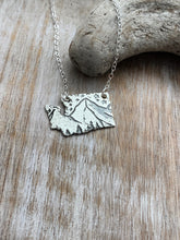Load image into Gallery viewer, Sterling Silver Washington State Necklace - Mountains and Trees with stars in the sky - WA Pendant - PNW

