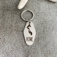 Load image into Gallery viewer, Whidbey Island Motel keychain - engraved stainless steel - home
