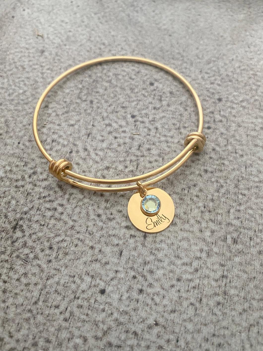 Engraved personalized name bracelet - gold stainless steel Name disc  Swarovski crystal birthstone - Mother's Day gift for Mom