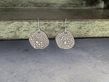 Load image into Gallery viewer, Sterling silver Pebble earrings with clear cubic zirconia, dangle earrings organic coin shape
