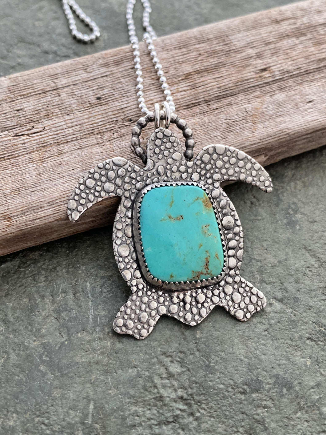 Sterling silver sea turtle necklace - Genuine Turquoise Necklace - Sterling Silver - Gemstone statement necklace