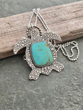 Load image into Gallery viewer, Sterling silver sea turtle necklace - Genuine Turquoise Necklace - Sterling Silver - Gemstone statement necklace
