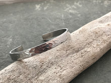 Load image into Gallery viewer, Hammered textured silver aluminum cuff bracelet 1/4 x 6 inch
