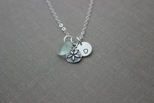 Load image into Gallery viewer, Sterling Silver Sand Dollar charm necklace with genuine  Sea Glass and Initial Charm,  Made to Order, Wedding Bridesmaid Gift, Personalized
