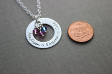 Load image into Gallery viewer, Personalized Name Ring Necklace - Sterling silver - Swarovski Crystal Birthstones
