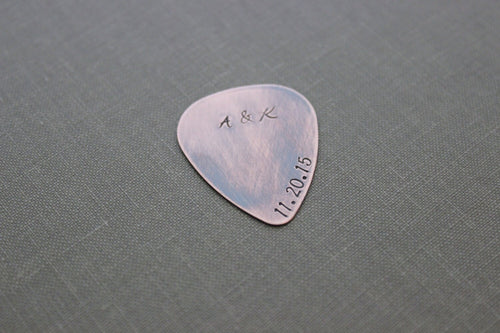 Rustic Guitar Pick with 2 initials and date Hand Stamped Copper Guitar Pick, Playable, Inspirational, 24 gauge, Gift for Boyfriend, Husband
