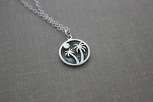 Load image into Gallery viewer, Palm Tree Sun Beach Scene Charm Necklace, 925 Sterling Silver Beach Jewelry - Sterling silver cable chain - Minimalist - Darkened Silver
