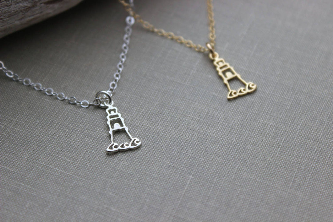 Gold vermeil or sterling silver lighthouse Charm Necklace with 14k gold filled or sterling cable chain - Hope necklace - Beach Jewelry