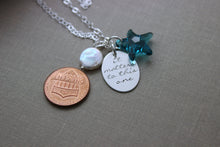 Load image into Gallery viewer, It Matters To This One,  Swarovski Crystal Indicolite Blue Starfish Story Necklace, Hand Stamped Sterling Silver, Coin Pearl, Teacher Gift
